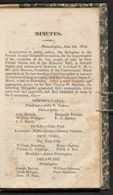 Minutes and proceedings of the second annual Convention for the Improvement of the Free People of Colour in these United States - 2